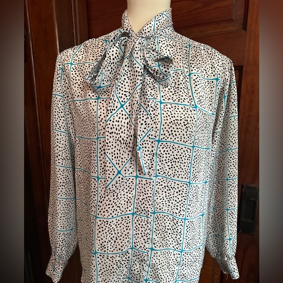VINTAGE Alfred Dunner Pussybow Graphic Blouse Sz S/M - Picture 2 of 10